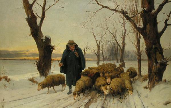 unknow artist Schafer mit seinen Schafen im Schnee oil painting picture